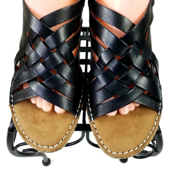 Naturalizer Thanya Black Leather Criss Cross Cork Platform Sandals Womens 11 - Picture 2 of 11